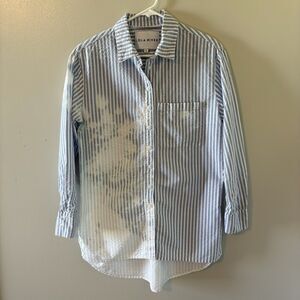 Lola River Womens Shirt Chambray Bleached Blue Stripe Button Up Top Small